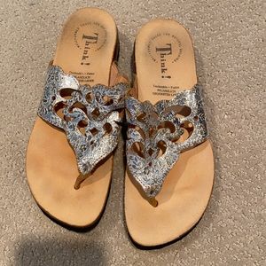 Think! Metallic silver sandals